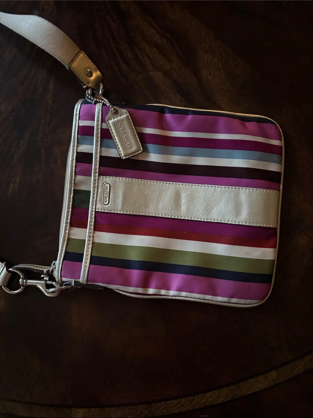Striped Coach Crossbody Bag in Pink and Multicolor